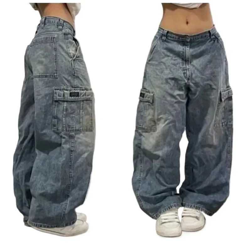 2024 New American hip-hop Vintage baggy jeans womens Harajuku high waist Y2K wide-leg pants Gothic wide pants Streetwear pantsT260317