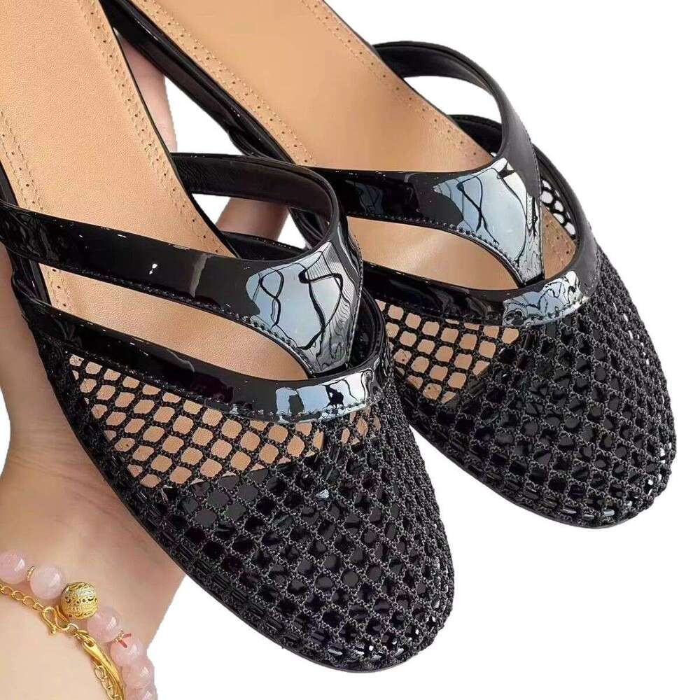 Women Supplies Spring New Fishnet Hollow Out Breathable Flip Flop Sandals With Closed Toe And Flat Sole