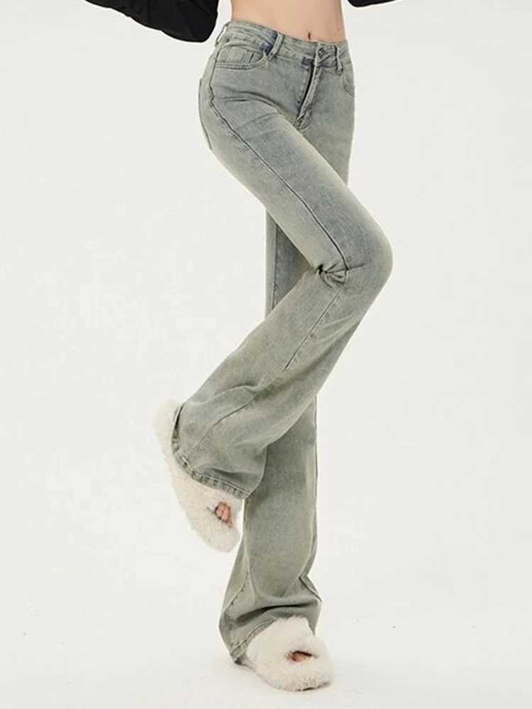 Ins Women Korean High Waist Flared Jeans Female High Street Boot Cut Pants Lady Y2k 2000s Yellow Denim Bell Bottom TrousersT260317