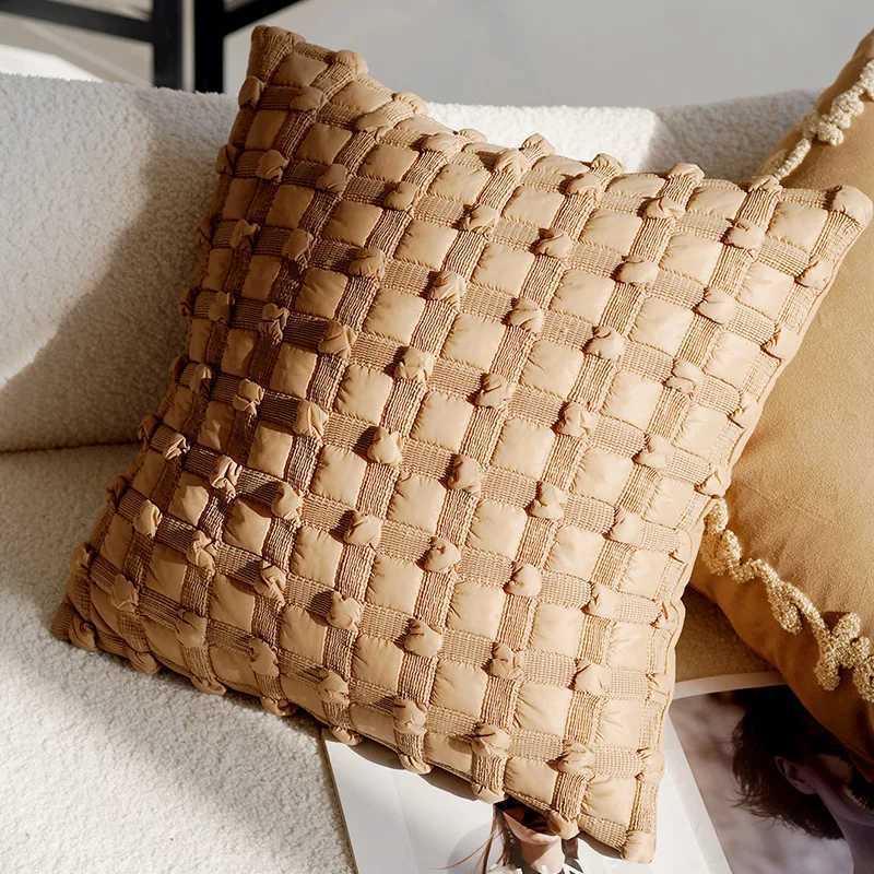 Earth Tone Accent Pillow Covers Faux Fur Pom Herringbone Knit Braided Design Sofa Cushions Cozy Home Minimalist Decor Set D260317