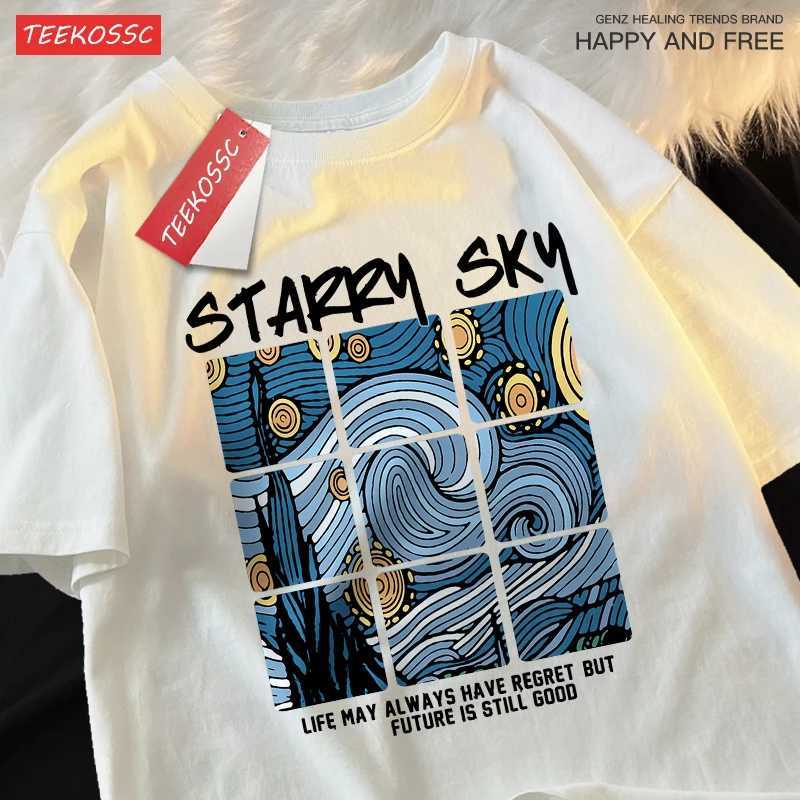Starry Sky The Blue Galaxy Men Women Clothes Fashion Loose Tops Creativity Casual T Shirt Pattern Loose Tshirts Couple Soft M260317