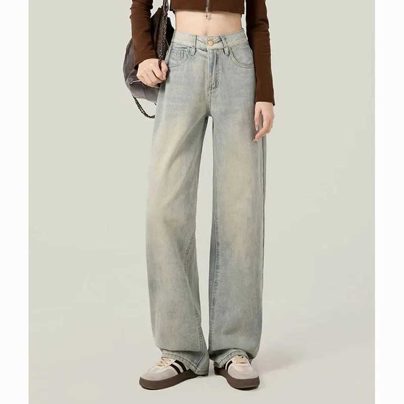 Female Retro Designer High Waist Jeans Women Light Blue Korean Casual Pants s Fashion Baggy Straight Leg Denim Trousers M260317