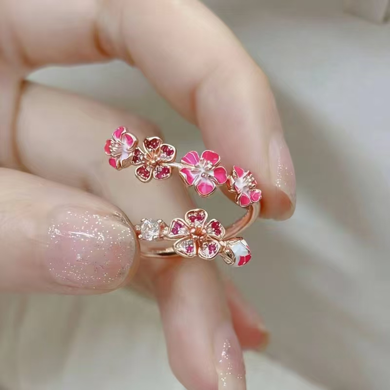 Designer Flower Rings For Women Rose Gold Color S925 Sterling Silver Party Wedding Birthday Engagement Gifts Jewelry
