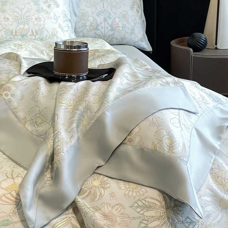 Summer Lyocell Four-Piece Set High-end Pastoral Print Bedding Duvet Cover 200x230 220x240 Naked Sleeping Cool Ice Silk D260317