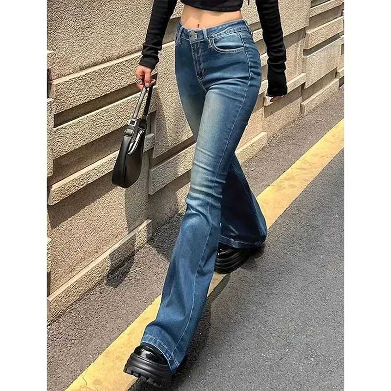 Woman High Waist Y2k Clothes Flare Jeans Female Fashion Harajuku Bell Bottom Pants s Designer Gray Black Blue Denim Trousers M260317