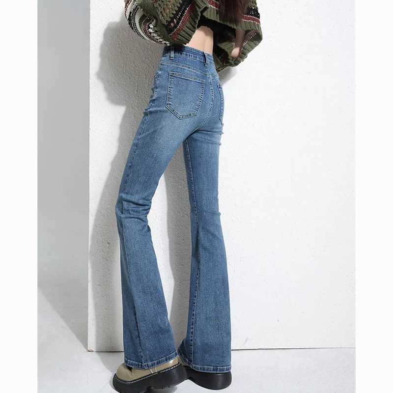 Women Straight Leg Thin Flared Jeans Lady Korean Fashion High Waist Denim Pants Female Casual Retro Designer Trousers M260317