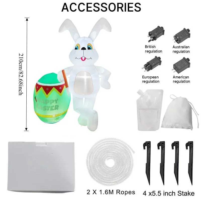 7FT Easter Outdoor Inflatable Rabbit Sit On Mushroom Built-in LED Lights Airblown Courtyard Festive Easter Inflatable H260316