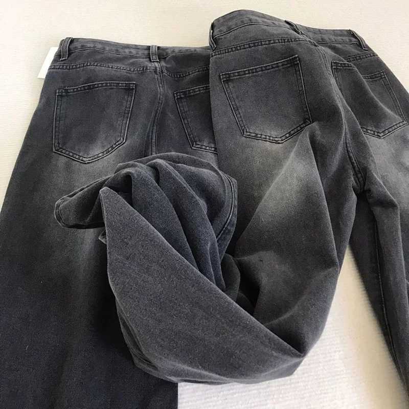 Female High Waist Black Gray Jeans Pants s Baggy Straight Leg Denim Trousers Women Chic Korean Fashion Long Pants M260317