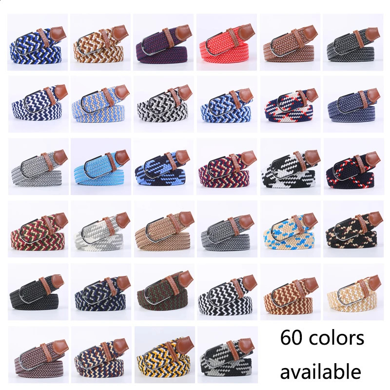Blue Black Female Casual Knitted Pin Buckle Men Belt Woven Canvas Elastic Expandable Braided Stretch Belts Women Jeans 60colors 260316
