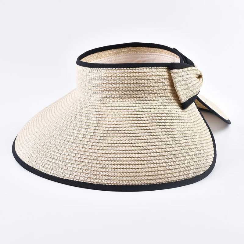 Summer Empty Top Straw Hat For Women Foldable Wide Large Brim Bowknot Sun Hat Travel Beach UV Protection Caps H260317 - view 3