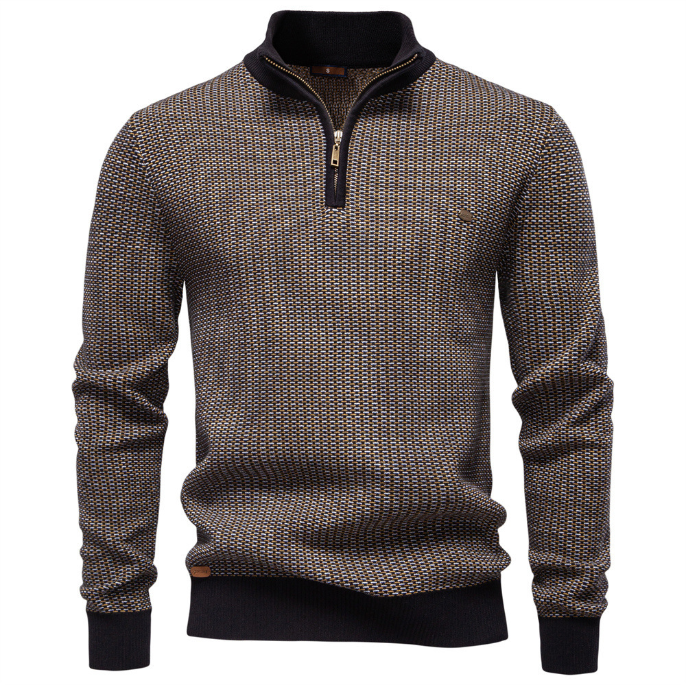 Autumn Winter New Men's European Shirt Hoodie Size Thickened Sweater Polo Men's Halfzip Stand Collar Business Casual Sweater Men