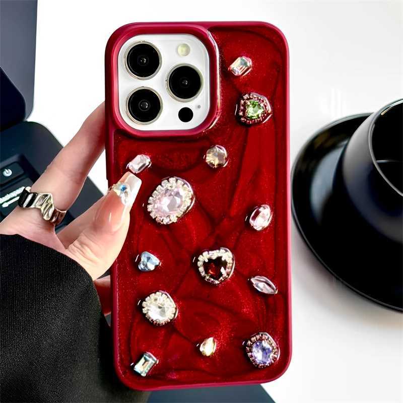 Fashion Luxury Glitter Rhinestone Diamand Phone Case For iPhone 17 16 Pro Max 15 13 14 12 11 Red Silicone Back Cover C260314