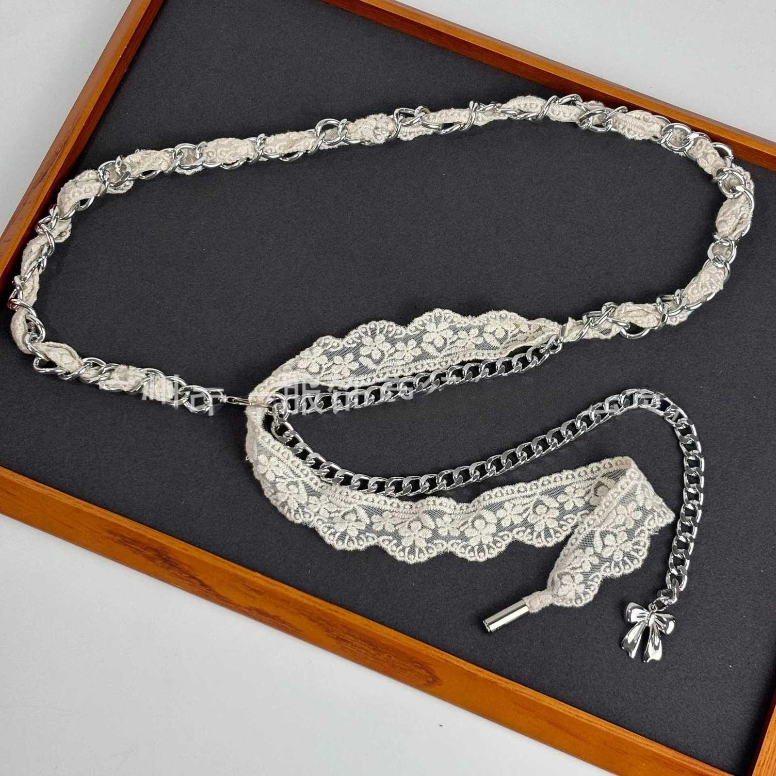 New French sexy lace lace-up chain belt fashionable hair accessory strappy bag knot tassel decoration pearl waist chain women H260316 - view 7