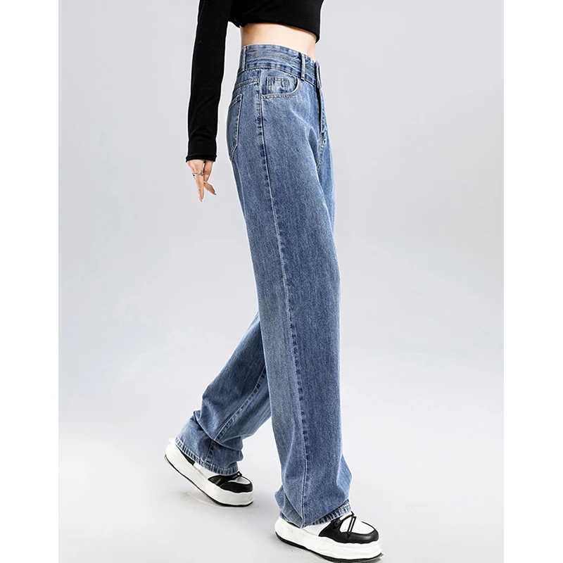Hot Sale s Classic Fashion High Waist Jeans Female Korean Baggy Solid Pants Women Straight Leg Casual Denim Trousers M260317