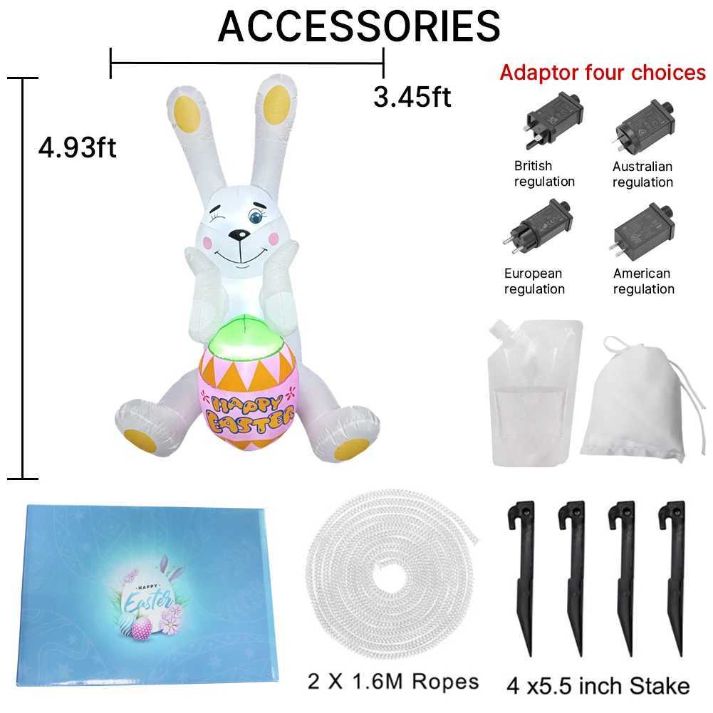 15m/5FT Easter Decoration Inflatable Sitting Rabbit Easter Egg with LED Light Indoor Outdoor Garden Party Scene Layout Ornament H260316