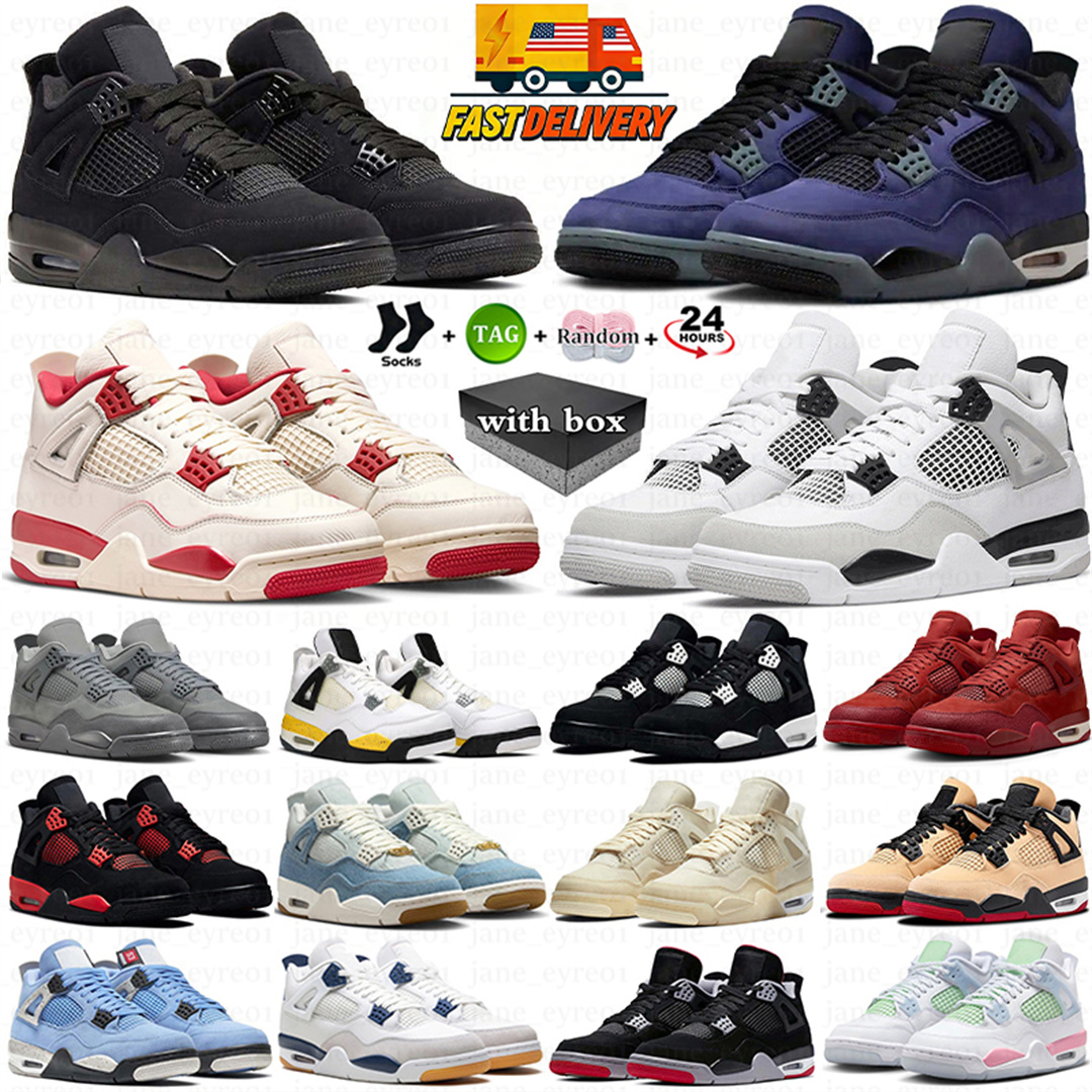 With box Designer 4 4s basketball shoes for men women Black Cat Lakeshow Military Sail Thunder White Oreo Cool Grey Bred University Blue Sneakers Trainer