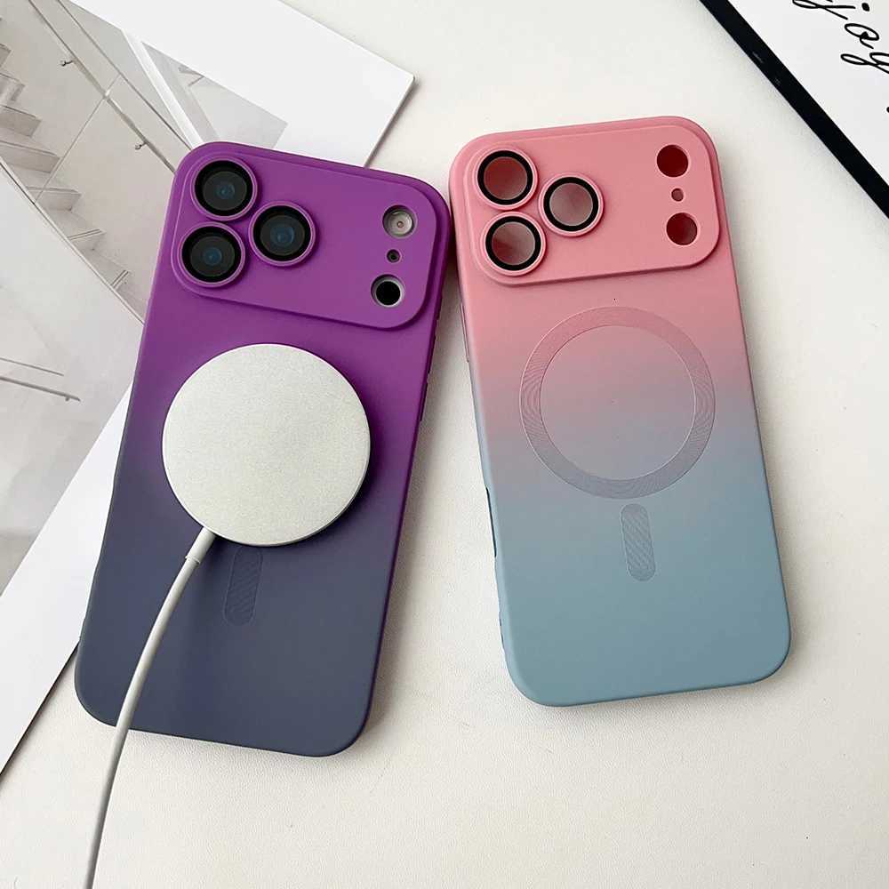 Gradient fine hole lens film magnetic silicone phone case for iPhone 17 16 15 14 13 12 11 Pro Max Air charging soft case C260314
