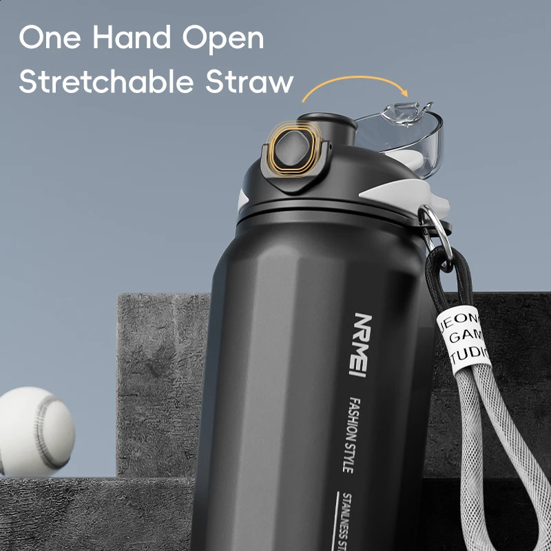 One Button Open Water Bottle with Lifting Rope Large Capacity Stainless Steel Thermos BottleOutdoor Sport Vacuum Flasks 260317