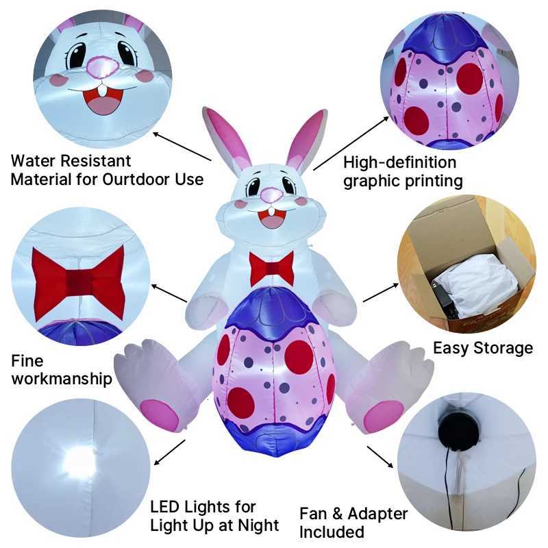 18M/59FT Inflatable Model Easter Holiday Festival Rabbit Blue Easter Egg DIY Decoration Outdoor Garden Yard LED Light Decor H260316
