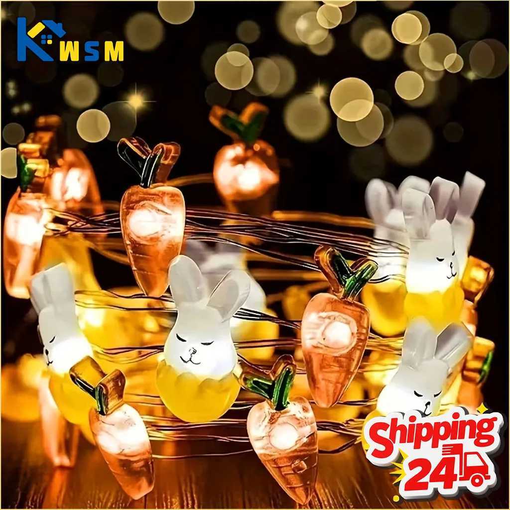 1/2M 10/20 Lights Easter Indoor Decor Bunny Carrot Copper Wire Lights Egg String Lights Dining Celebration Atmosphere Lighting H2603161