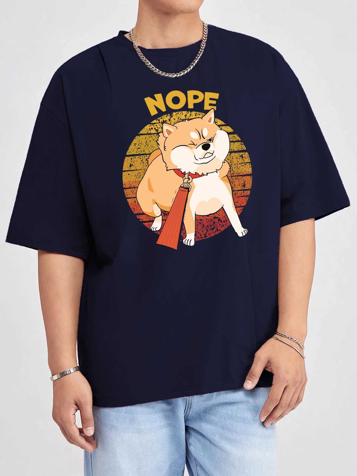 Nope Resistant Shiba Inu Printed Mens T Shirt Summer Breathable T-Shirts Soft Cartoon Tops Cotton Hip Hop Fashion Streetwear M260317