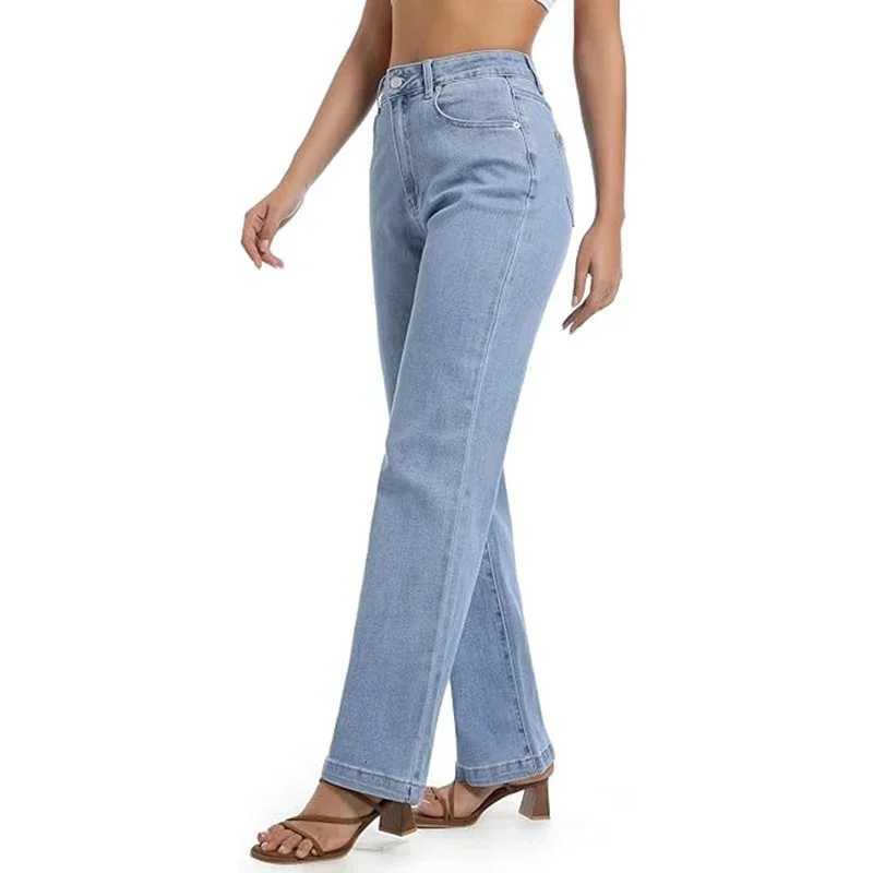 Girls Casual Loose Fit High Waisted Jeans Female Straight Leg Stretch Denim Pants Lady Comfortable Solid Basic Cheap TrousersT260317