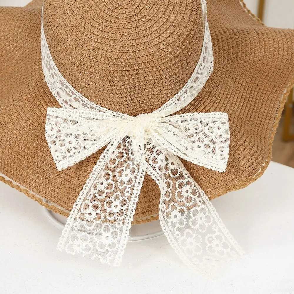 New Straw Sun Hat Bow Ribbons UV Protection Beach Hat Portable Wide Brim Straw Cap Women Lace Bow Hat with Sun Visorforthe Beach H260317 - view 3