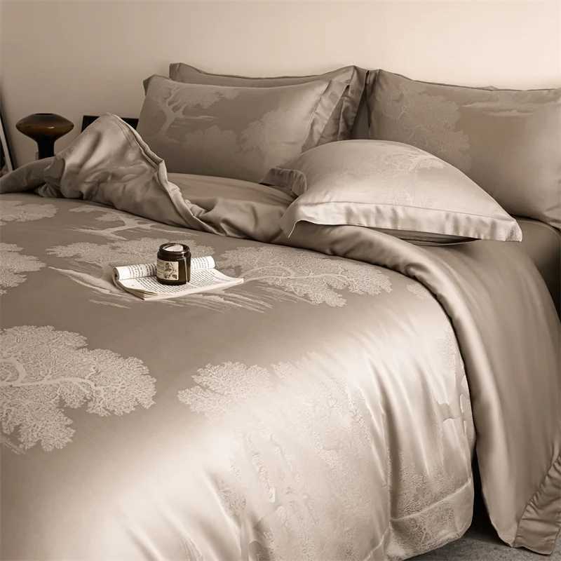 Luxury Bedding Set 600TC Lyocell Bamboo Fiber Jacquard Soft Silky Cooling Duvet Cover Set Flat/Fitted Bed Sheet Pillowcases 4Pcs D260317
