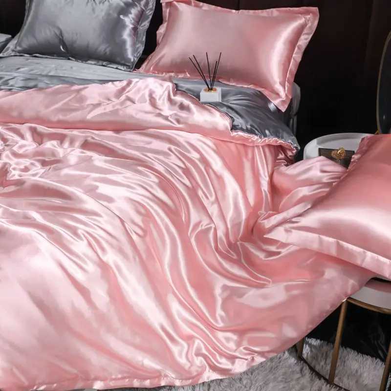Luxury Ice Silk Bedding Set Satin Silky Duvet Cover Set With Pillowcase High-end Home Textiles Solid Color Bed Cover Sets D260317