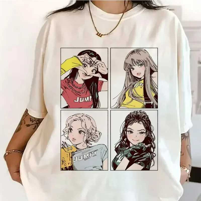 Kpop BP Jump 2025 Tees Pink Girls Band Clothing Adorable Anime Graphic T Shirts Summer Cotton Comfortable Y2K Tops M260317