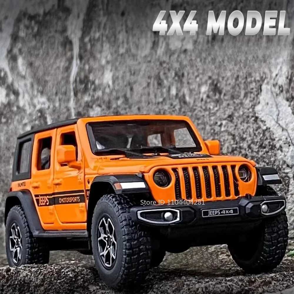 132 Wrangler Rubicon Model Toy Alloy Diecast Car Doors Opened Sound Light Pull Back Miniature Off-road Vehicle Kid Holiday Gift D260317