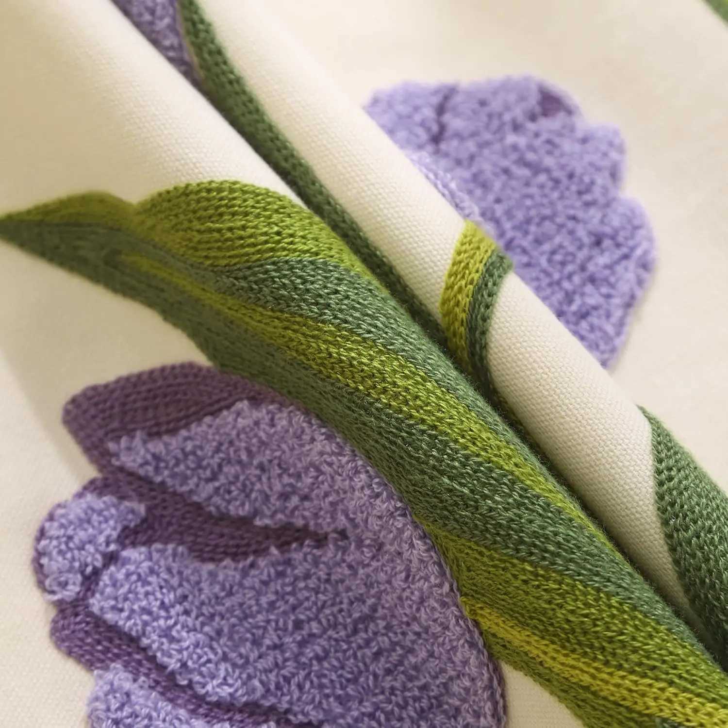 Farmhouse Tulip Cotton Tufted Throw Pillow Cover Spring Floral Embroidery Pillowcase Soft Square Cushion Case for Sofa Couch Bed D260317