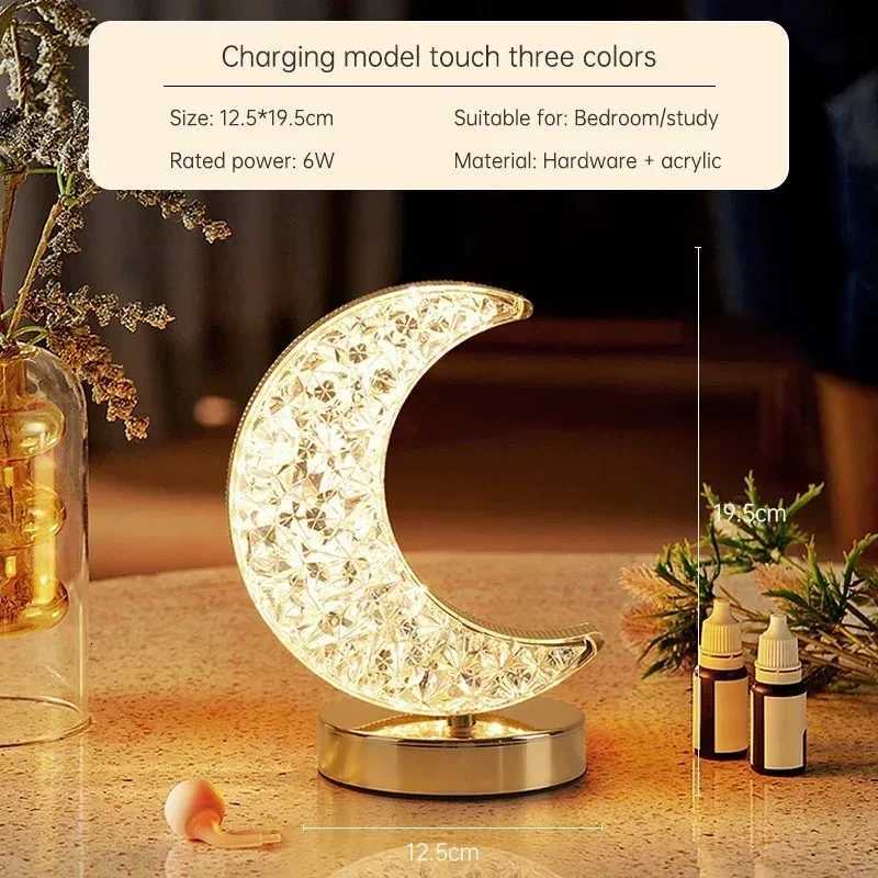 3D Moon Crystal Table Lamp - Touch Dimming USB Rechargeable Night Light for Bedroom Girls Room Aesthetic Decor H260318