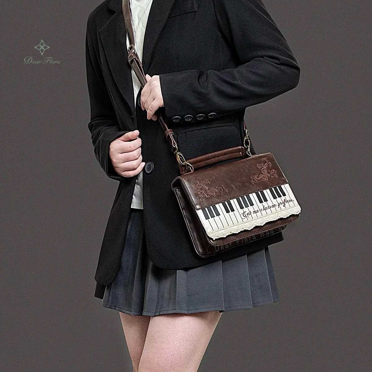 New Y2k Vintage Piano Shoulder Bag Womens Brown Crossbody Bag Girls Transparent Ita Bag Personalized Backpack Aesthetic HandbagsZ260317