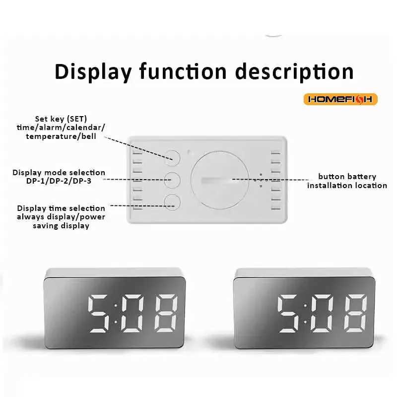 1Pc White LED Mirror Table Clock Snooze Display Time Night Light Desktop USB Alarm Clock Home Decor D260318