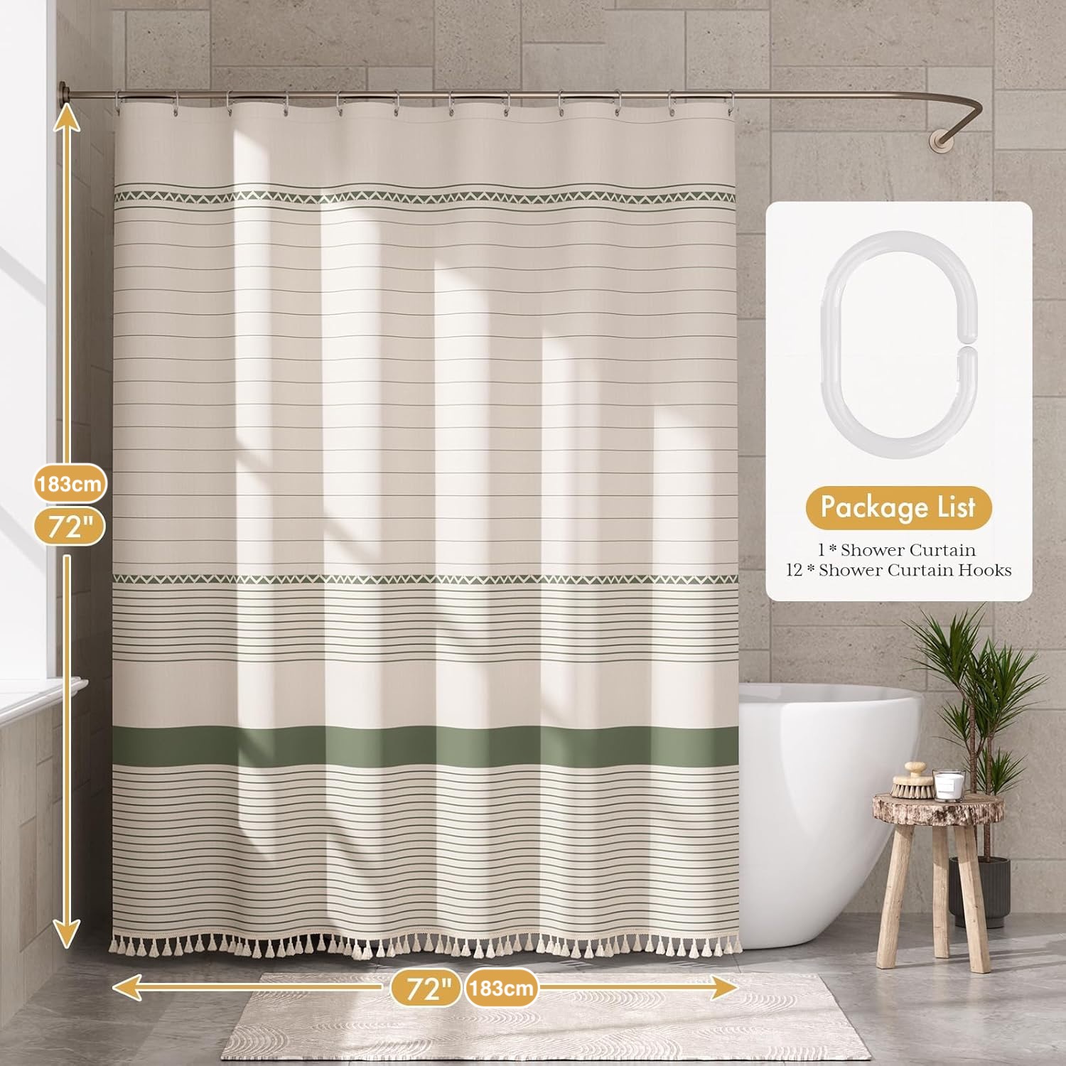 YL-38368 Printed Bamboo Striped Simple Tassel Bathroom Curtain, Waterproof and Thickened, Bathroom Partition Curtain