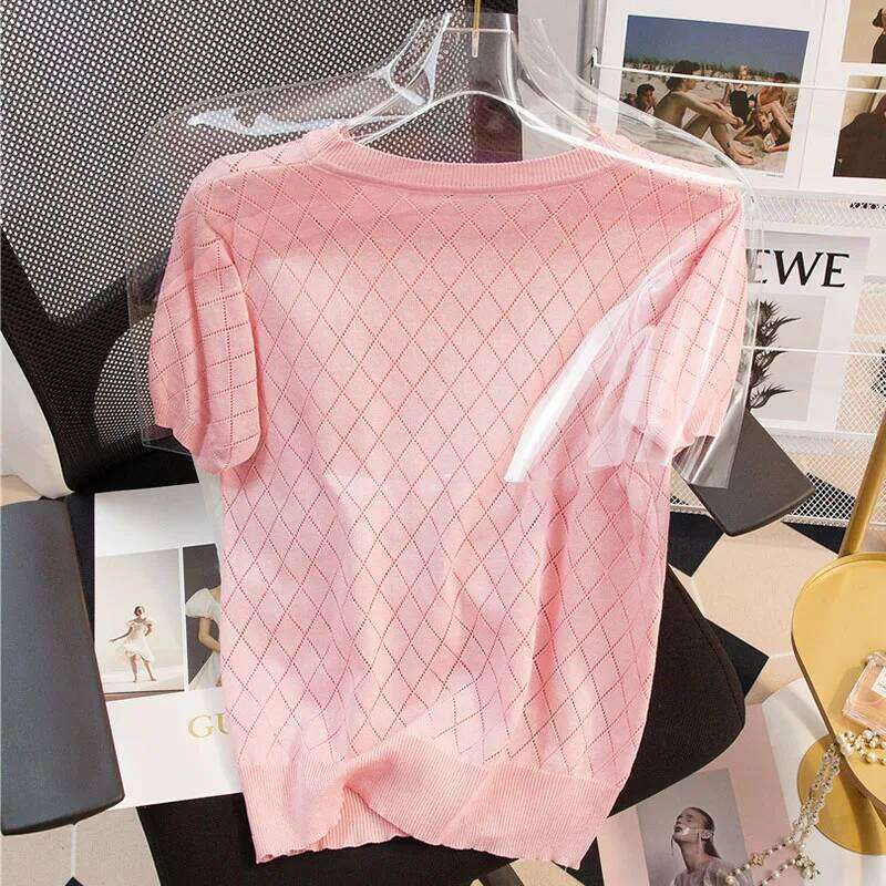 Shintimes Black Short Sleeve T-Shirt Women Summer New Thin Tshirts Hollow Out Knitted Tops Korean Style Tee Shirt Femme