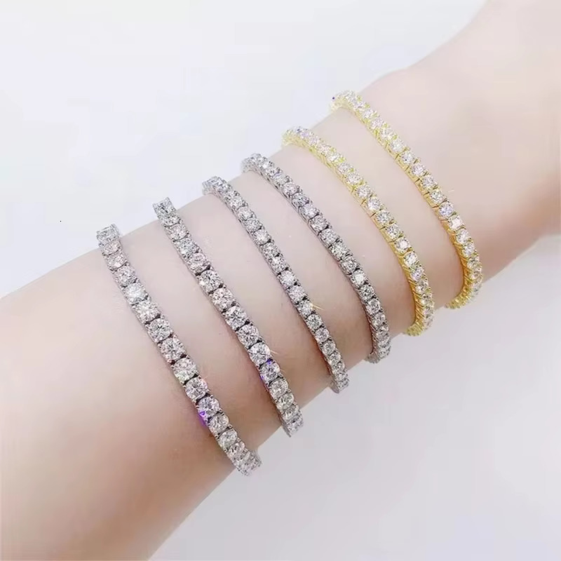 Iced Out Square Diamond Hand Chain 925 Sterling Silver Cubic Zirconia Classic Princess Cut Womens Tennis Bracelets for Men