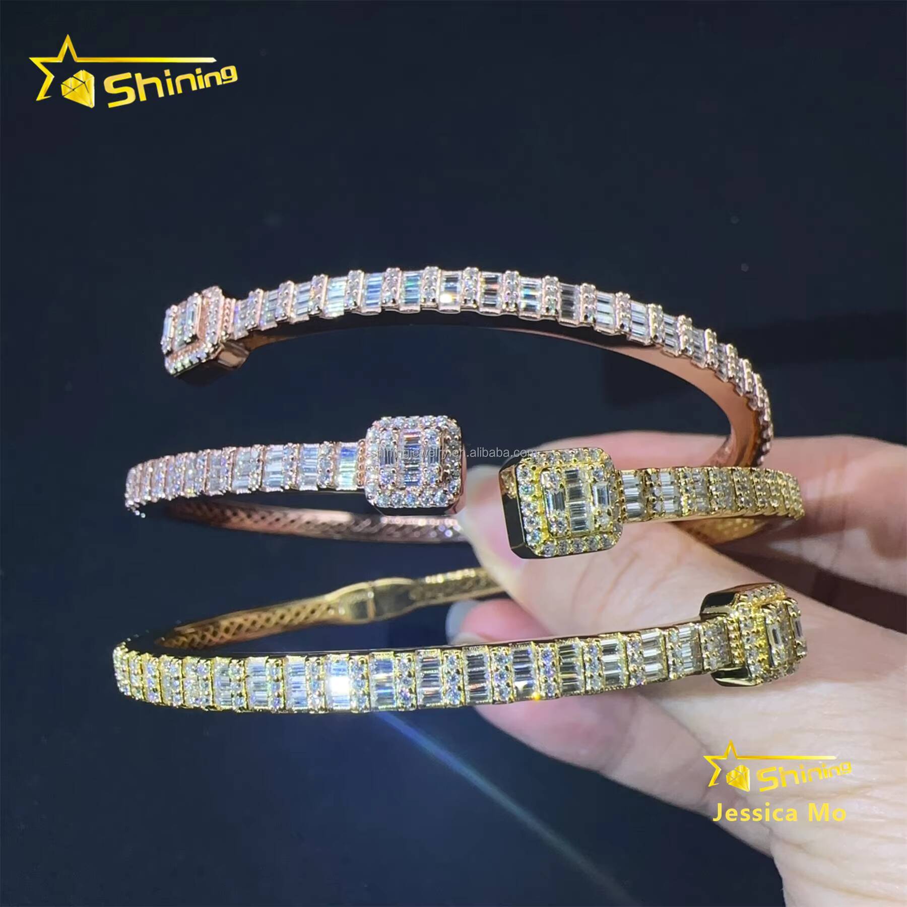 Popular Style New Arrivals Hip Hop Fashion Jewelry VVS1 Moissanite Iced Out GRA Certificate S925 Silver Bangle Bracelet Man