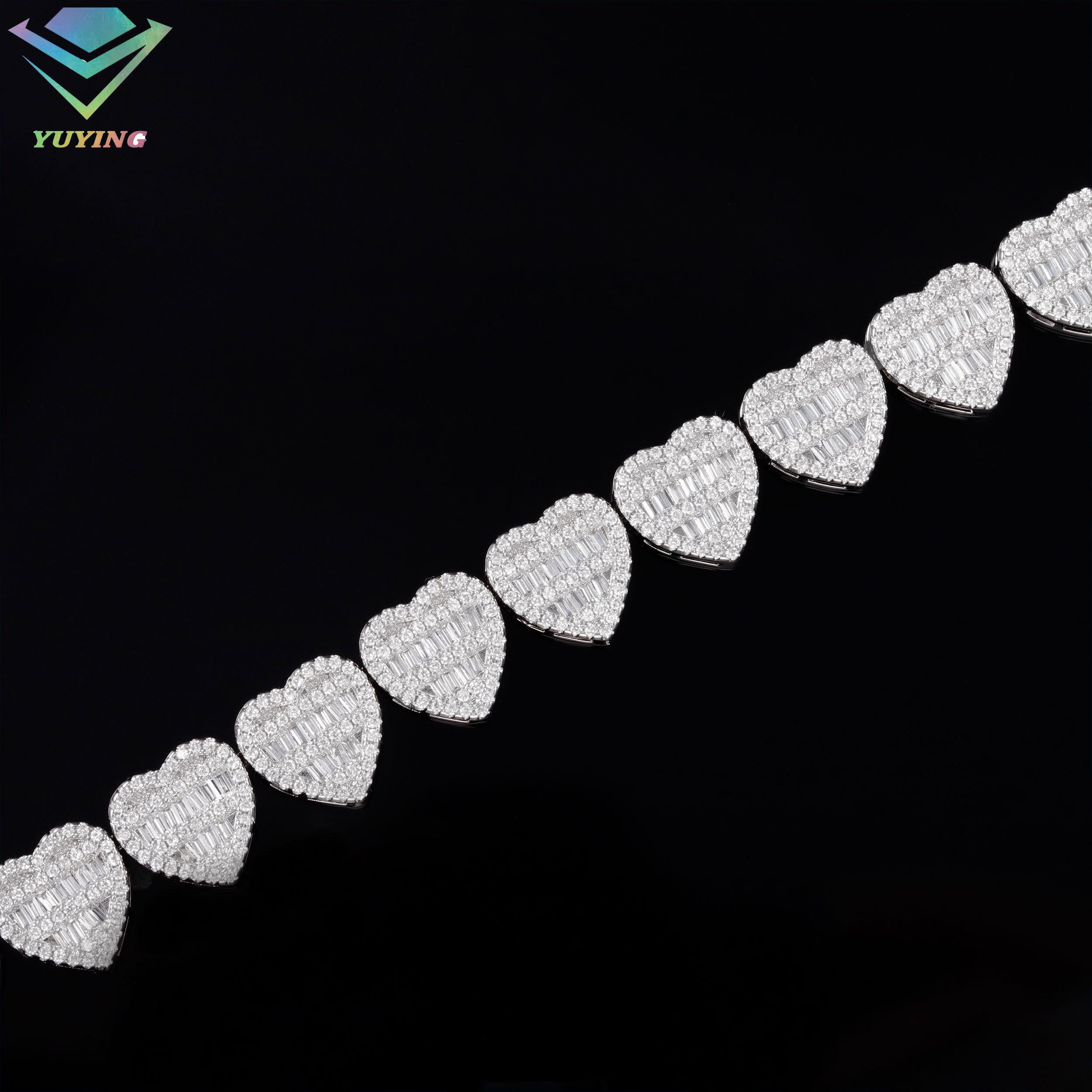 Hot Sale Fashion Hiphop Jewelry Heart Moissanite Link Cuban Chain Ice Out 925 Silver Baguette Diamond Hip Hop Bracelet - view 6