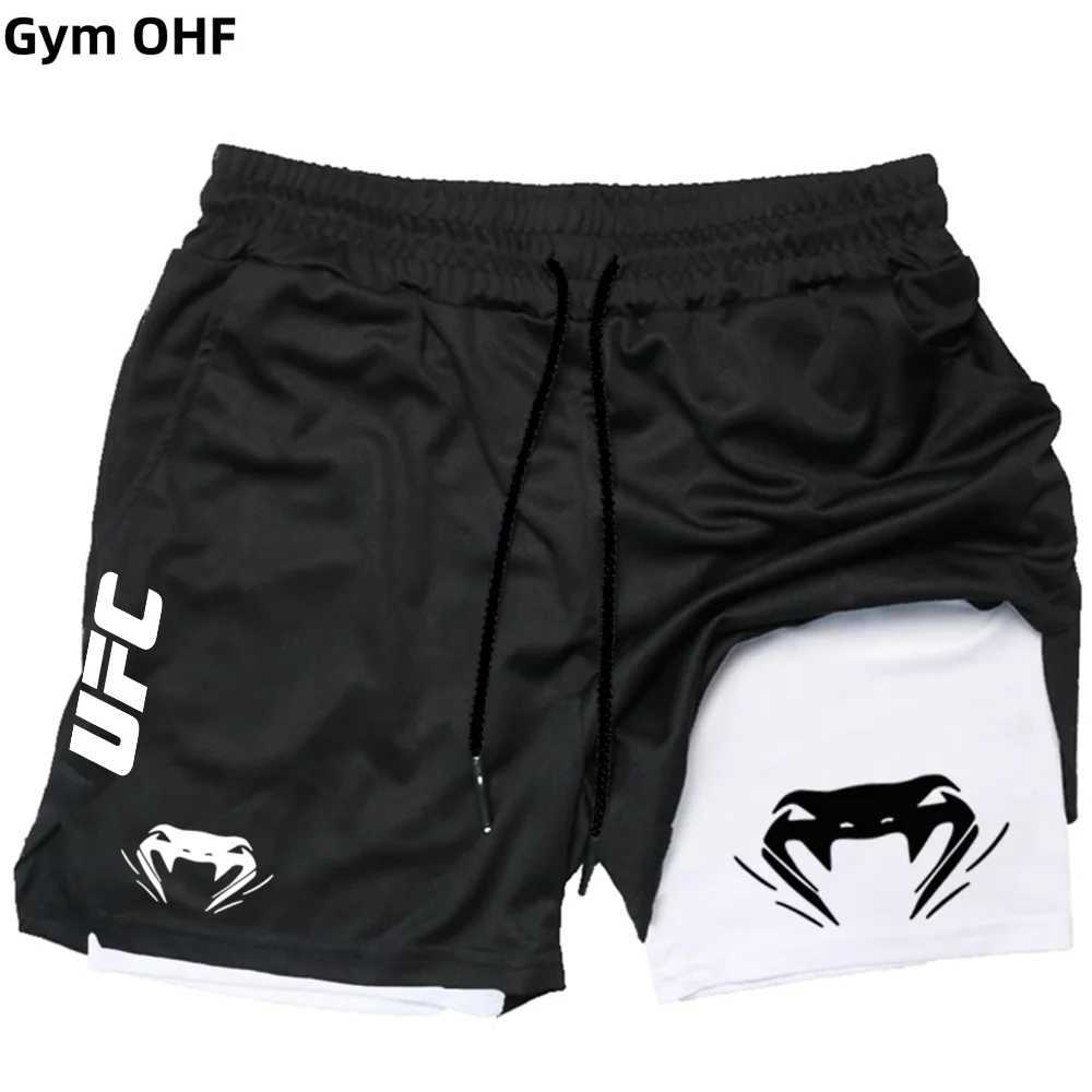 UFC Summer Mens Sports Shorts Breathable Tennis Training Pants Mixed Martial Arts Print Quick-Drying Outdoor Running Double- M260318