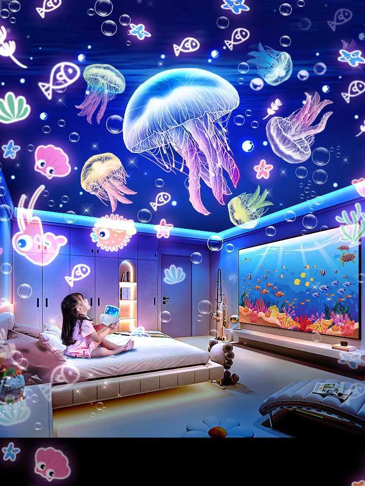 Star Light Projection Rotating Rechargeable Bedroom Ceiling Atmosphere Night Lamp Stars Childrens Birthday Gift with Films Sheet H260318