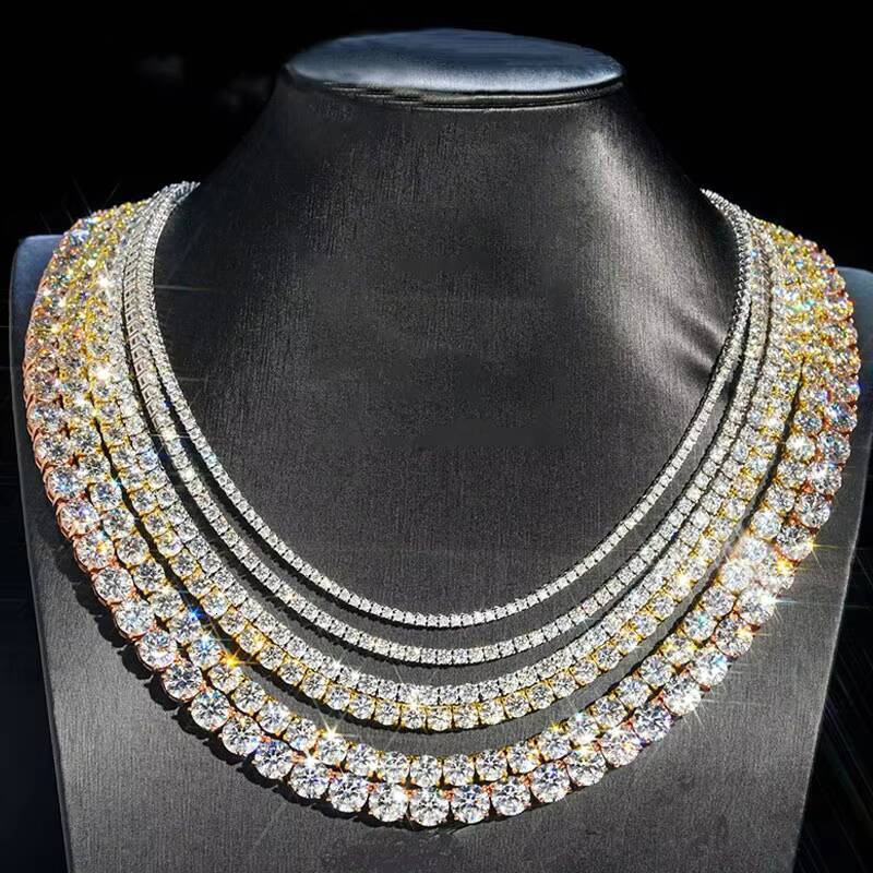 RINNTIN SMON01 925 Silver Gra VVS Moissanite Diamond Tennis Chain 2MM 3MM 4MM 5MM Necklace Bracelet Men Women Hiphop Jewelry