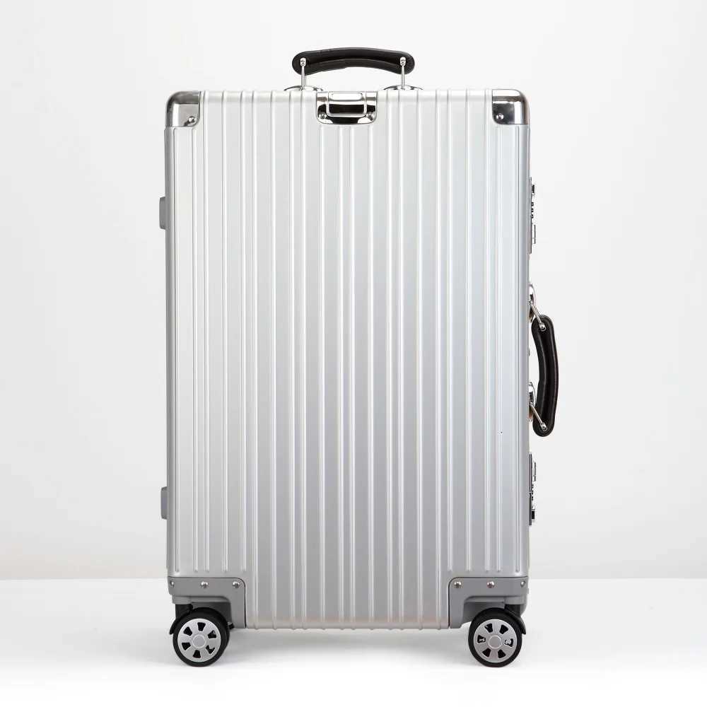 Top Quality Aluminum-Magnesium Alloy Vintage Suitcase 20/24/26/29 Inch Lightweight Travel Trolley Luggage With Leather Handle H260316