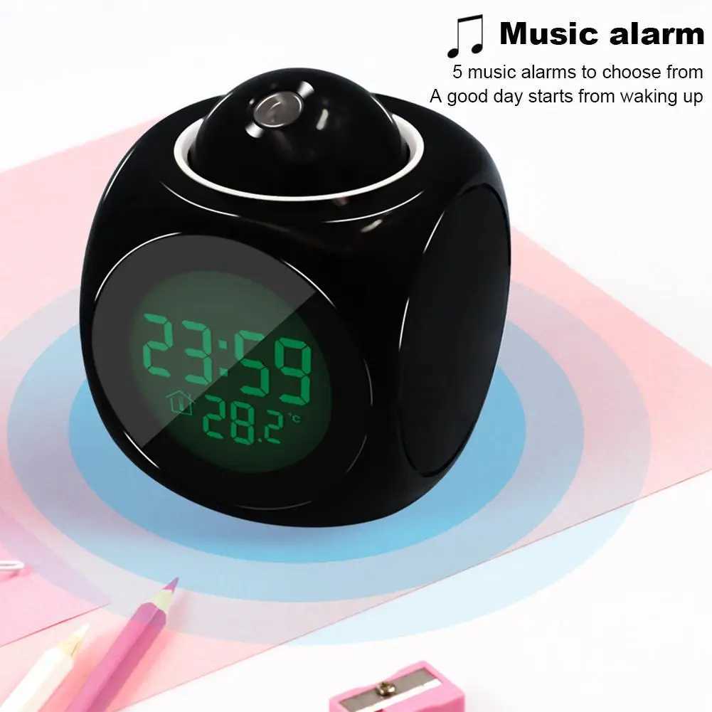 Multifunctional LED Projection Alarm Clock Energy Saving Fashion Voice Alarm Clock Projection Digital Clock Decor Ornament D260318