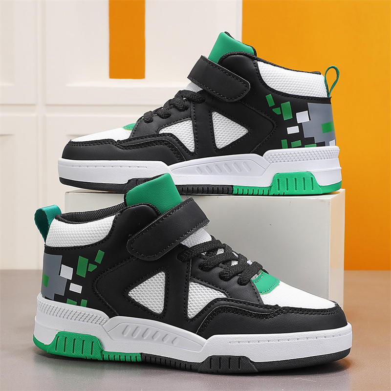 Free shipping Kids High Top Sneakers Toddler Magic Tape Casual Shoes, Non-Slip Breathable Blue Sneakers for 3-12 Years Boys size 28-37