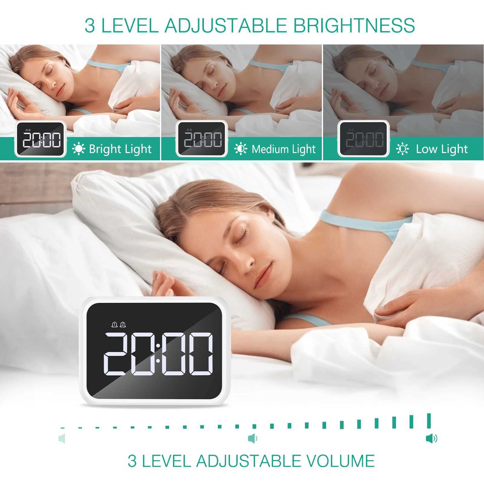 ORIA LED Alarm Clock Mirror Mini Desk Clocks Multifunctional Digital Alarm Snooze with USB Charging for Home Office Trave D260318