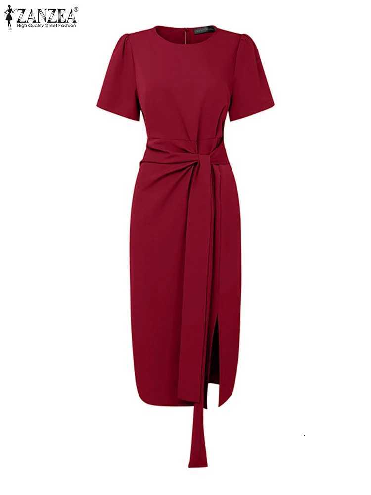 2025 Summer DressEle Women Work OL Dresses Stylish Short Sve Slim Fit Party Vestidos Solid Lace Up Sundress RobeXJ260318