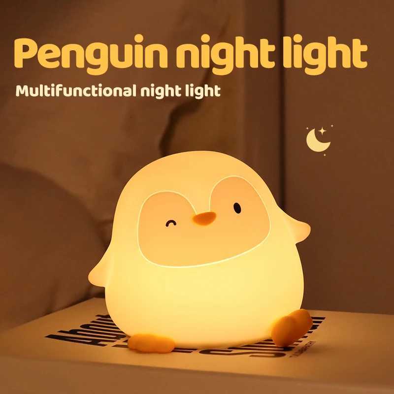 Penguin Silicone Night Light Soft Nursery Nightlight Dimmable LED Squishy Novelty Animal Bedside Lamp For Gifts H260318