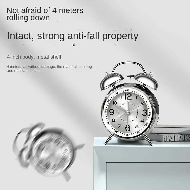 Night Light Twin Bell Alarm Clocks Metal Frame Battery Operate Loud Desk Table Alarm Clock for Bedrooms Bedside D260318